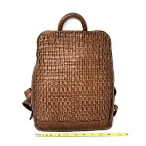 Vilenca Holland Backpack Distressed Leather Woven Braided TK48 Cognac Brown NWT